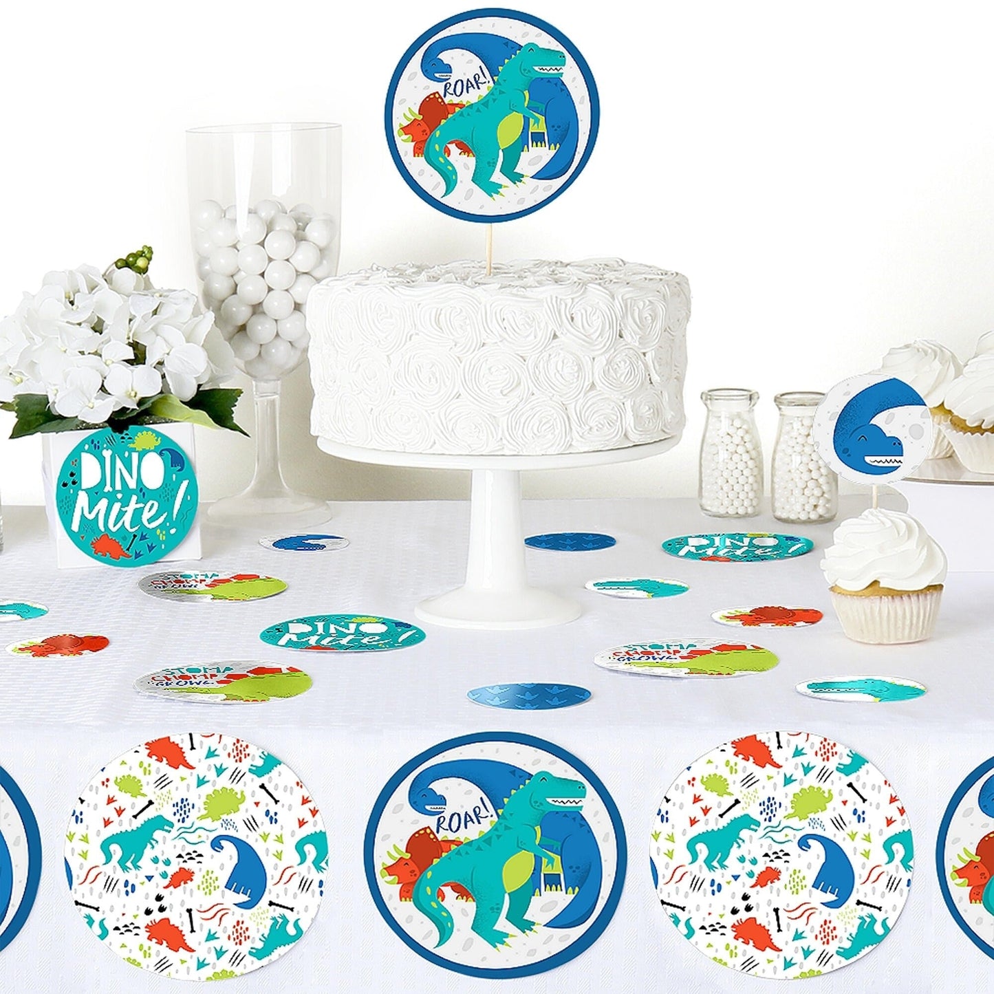 Roar Dinosaur - Dino Mite T-Rex Baby Shower or Birthday Party Giant Circle Confetti - Party Decorations - Large Confetti 27 Count