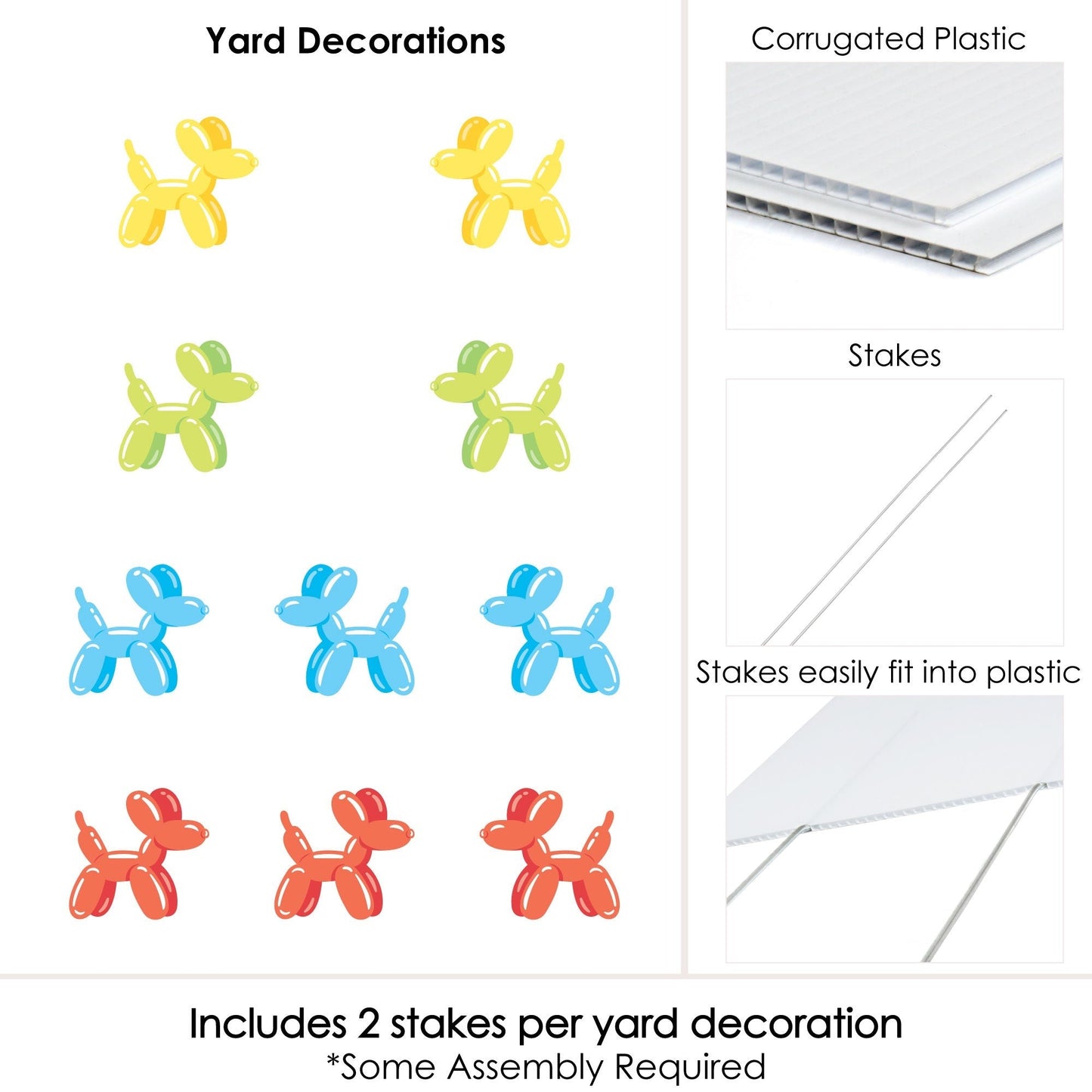 Balloon Animals - Lawn Decorations - Outdoor Happy Birthday Party Yard Decorations - 10 Piece