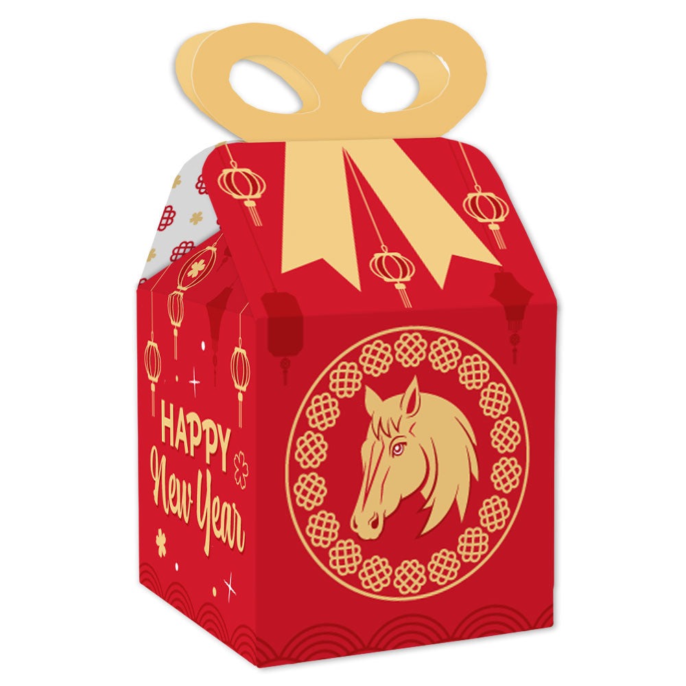 Lunar New Year - Square Favor Gift Boxes - 2026 Year of the Horse Bow Boxes - Set of 12
