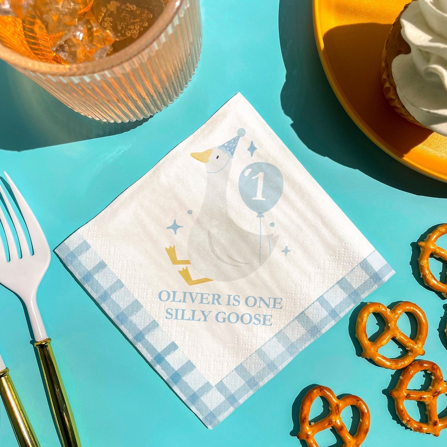Custom Text Napkins - One Silly Goose Blue