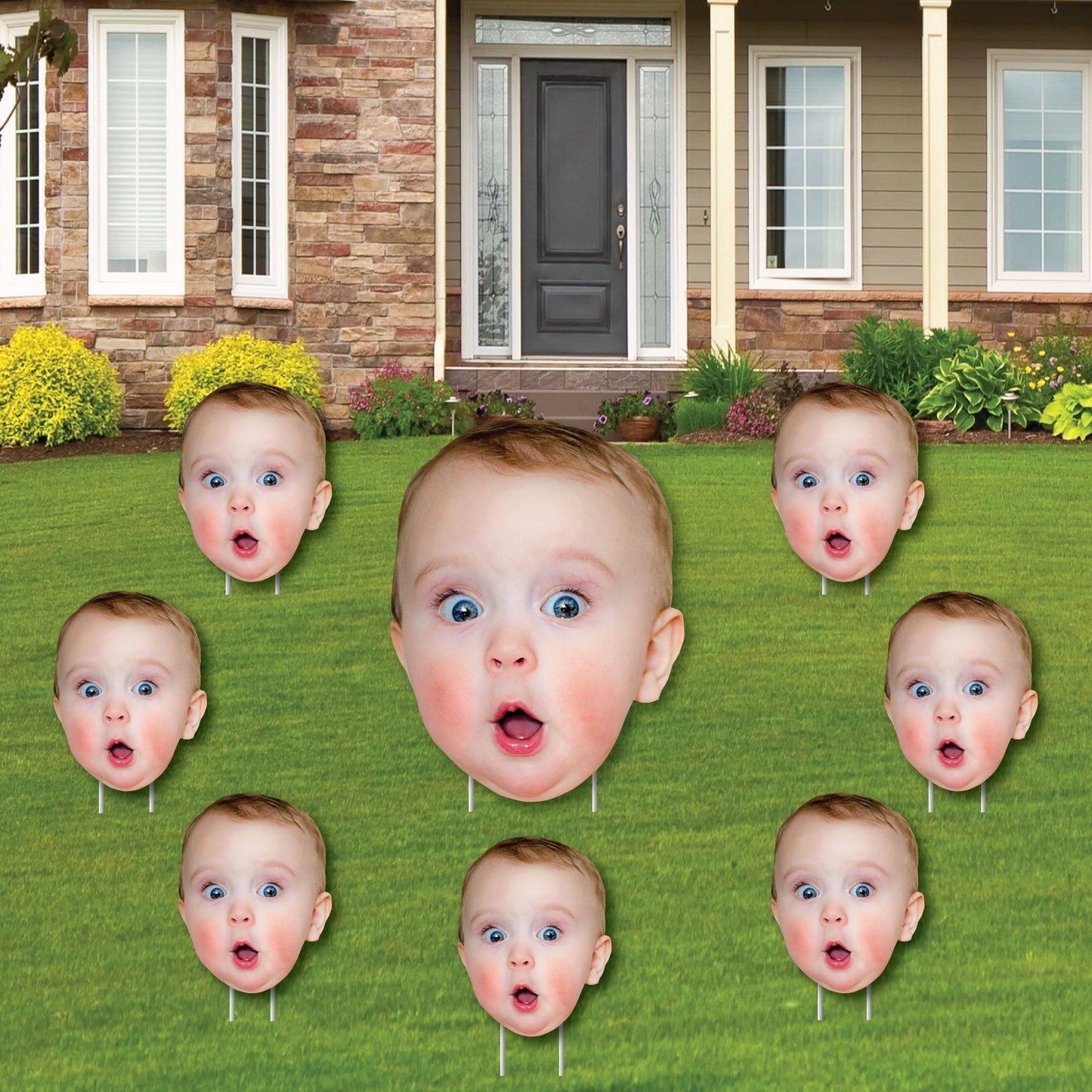 Fun Face - Custom Photo Head Cut Out Yard Sign and Outdoor Lawn Decorations - Upload 1 Photo - Set of 8