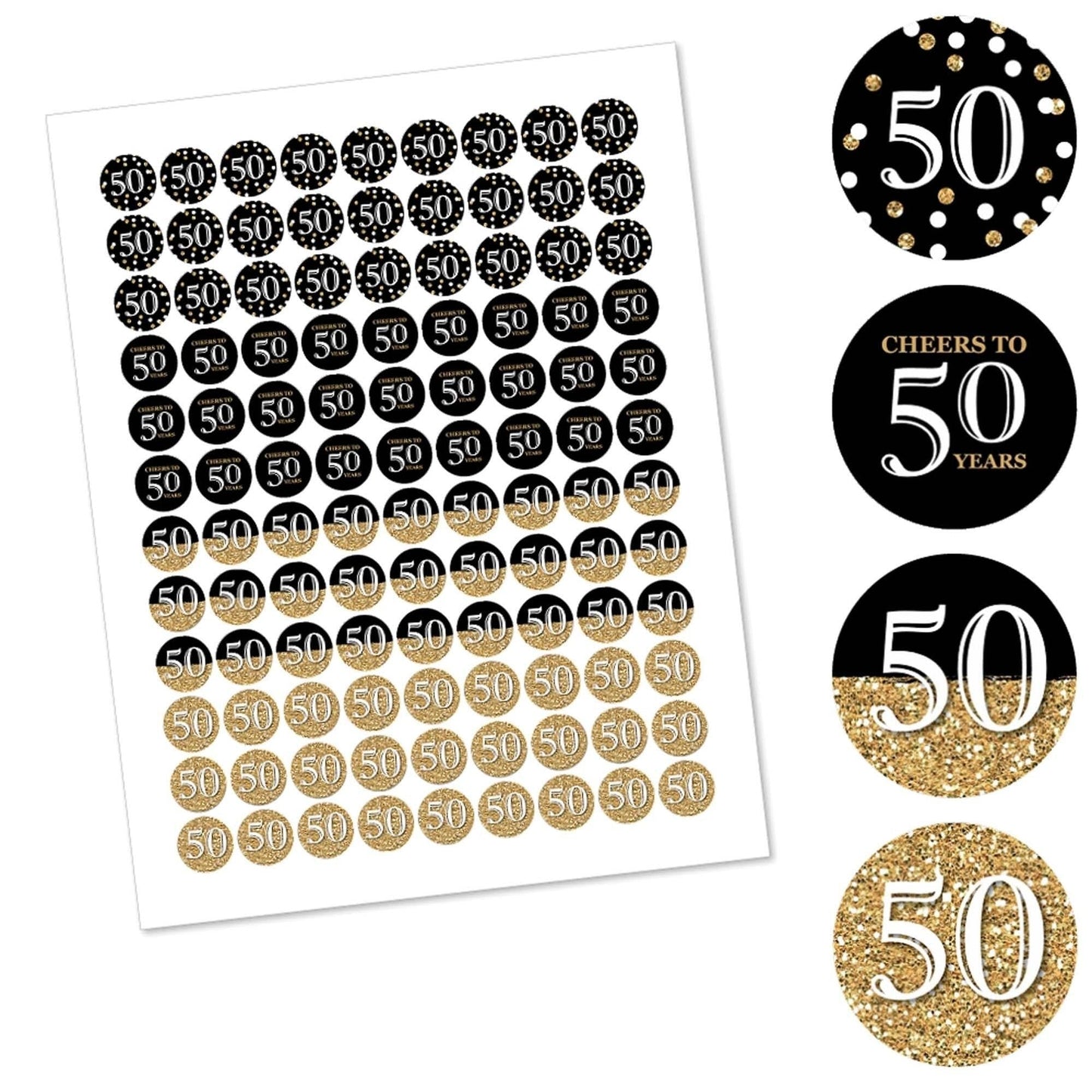 Adult 50th Birthday - Gold - Round Candy Labels Birthday Party Favors - Fits Hershey's Kisses - 108 ct