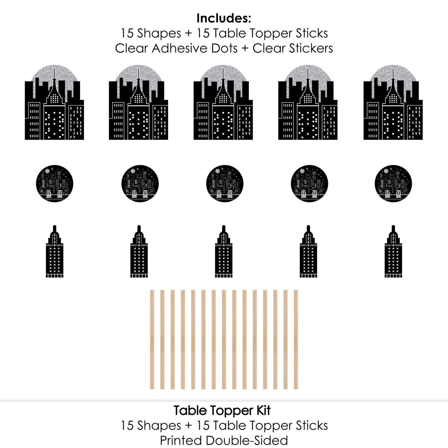 Nighttime City Skyline - New York Party Centerpiece Sticks - Table Toppers - Set of 15