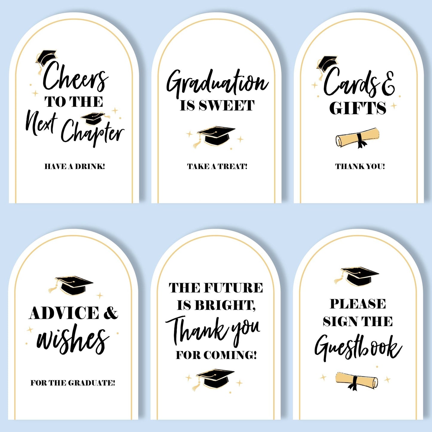 Black and Gold Graduation Party Signs Set - 6 Ct