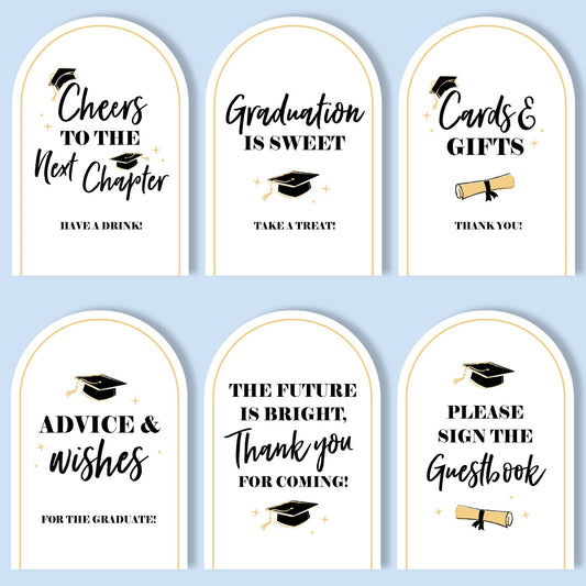 Black and Gold Graduation Party Signs Set - 6 Ct