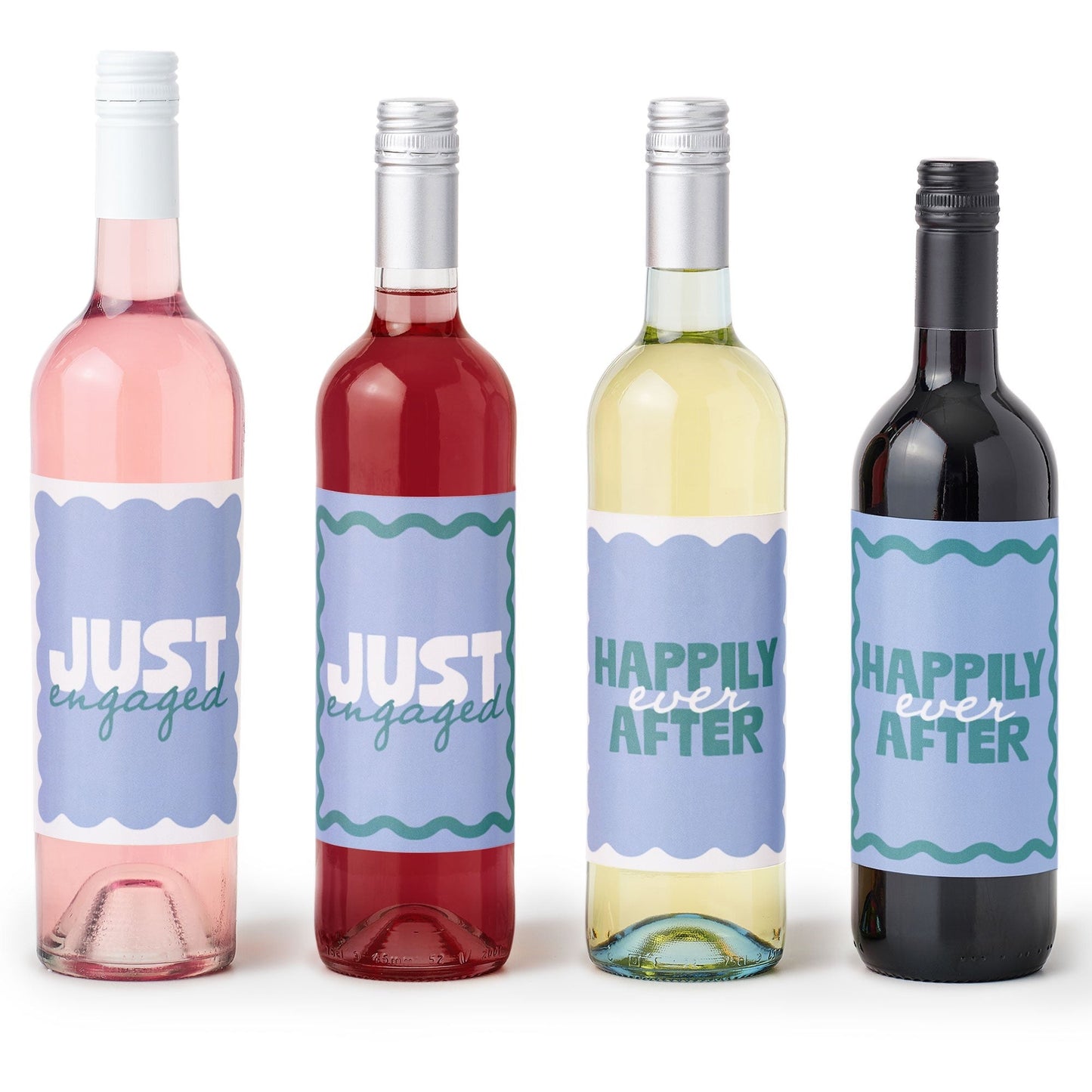 Wavy Just Engaged Wine Bottle Labels - 4 Ct
