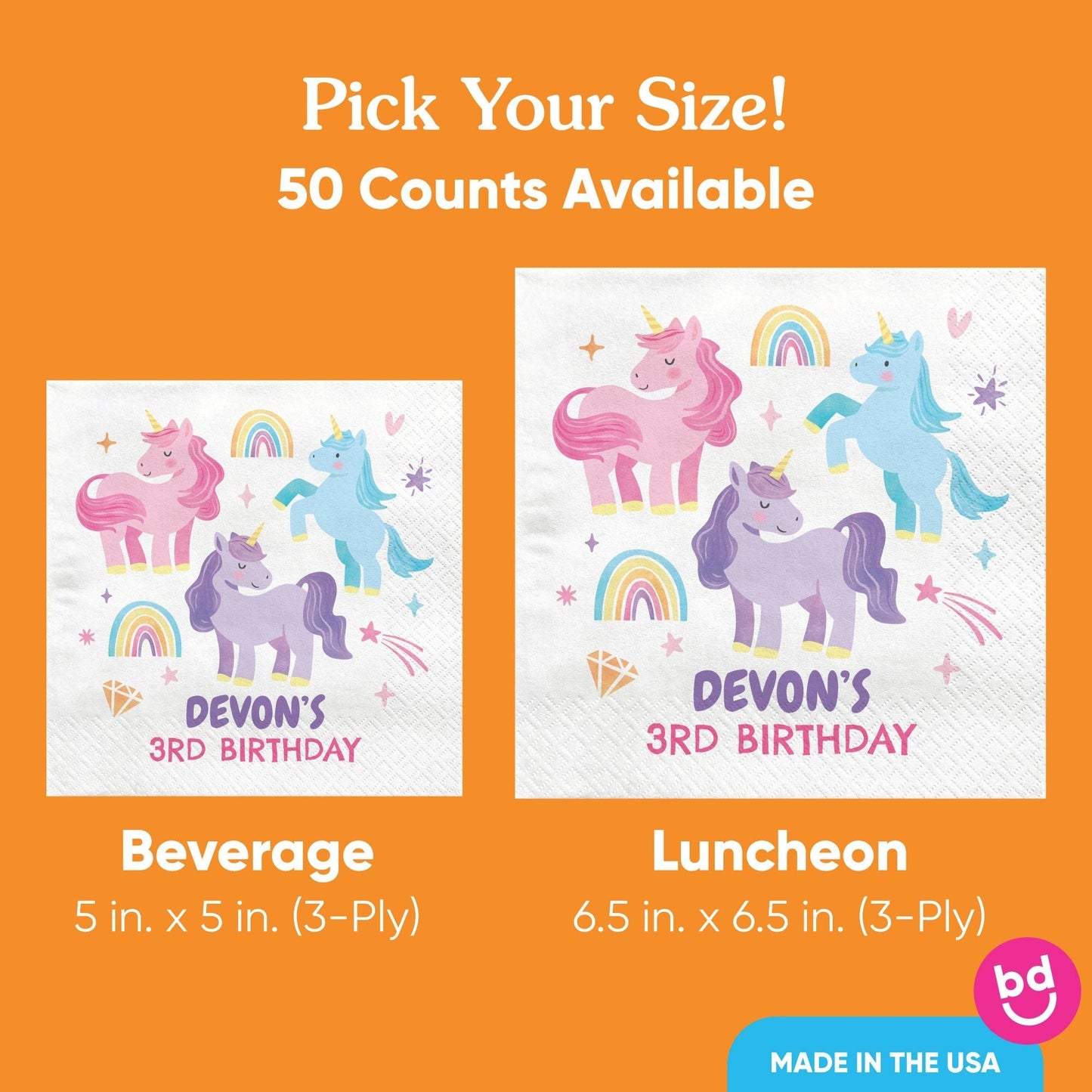 Custom Text Napkins - Unicorn