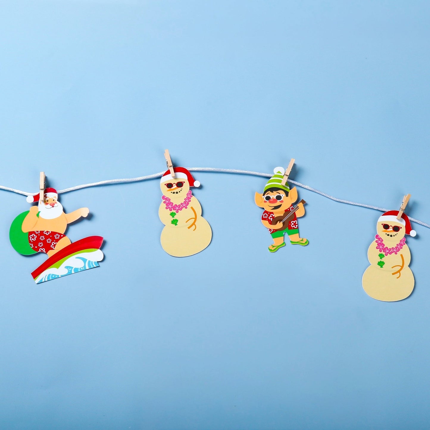 Tropical Christmas - Beach Santa Holiday Party DIY Decorations - Clothespin Garland Banner - 44 Pieces