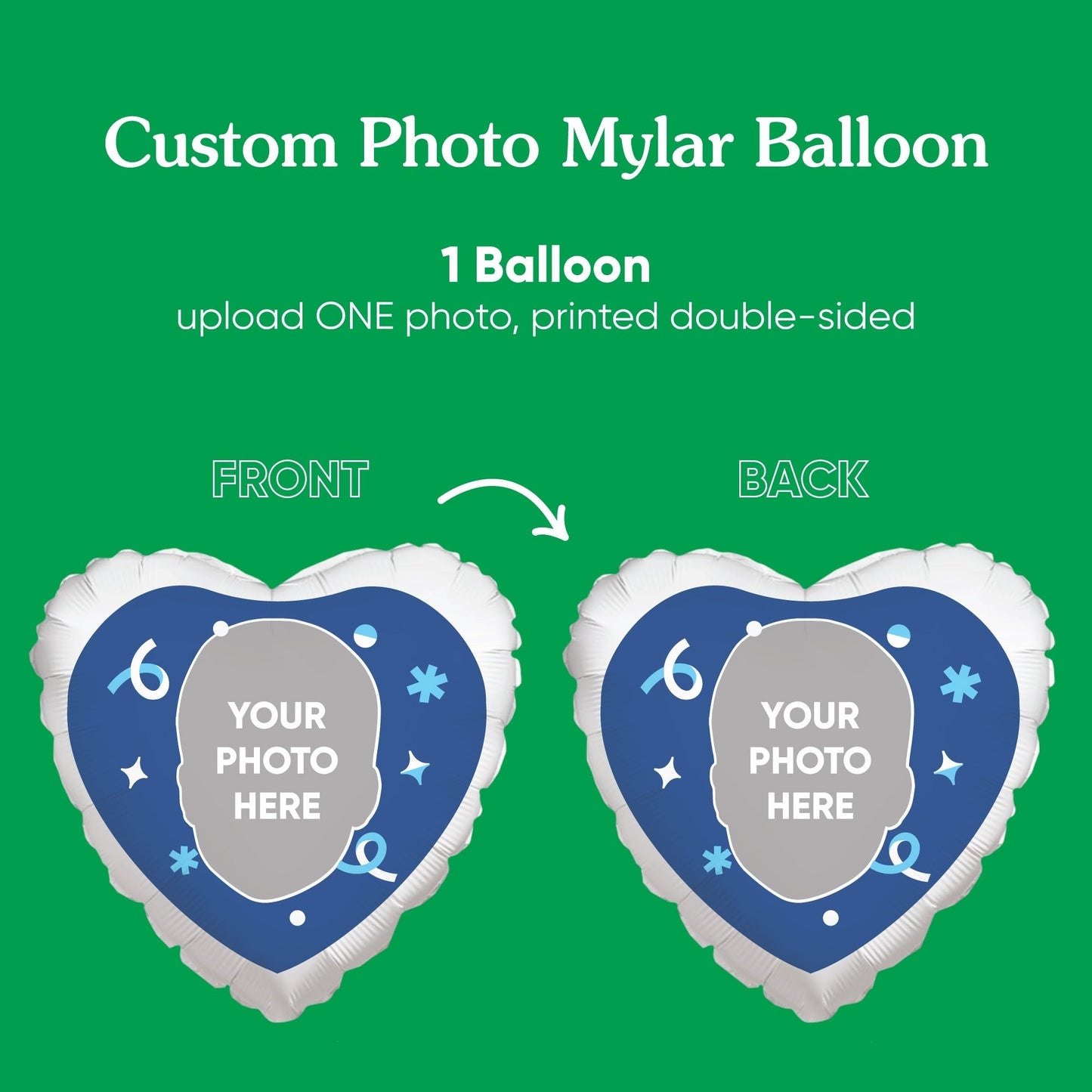 Personalized Fun Face Blue Heart Balloon – Double Sided – 1 Ct