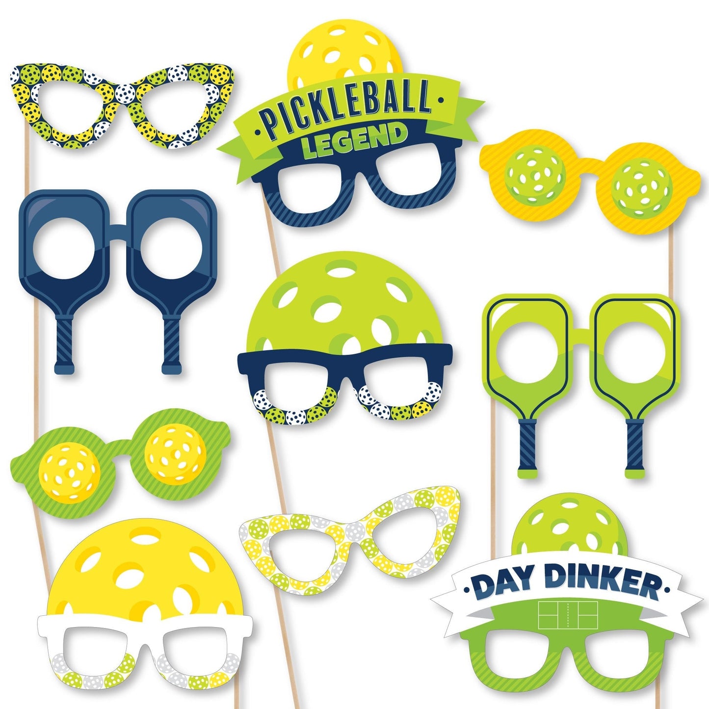 Let's Rally - Pickleball Glasses - Paper Card Stock Birthday or Retirement Party Photo Booth Props Kit - 10 Count