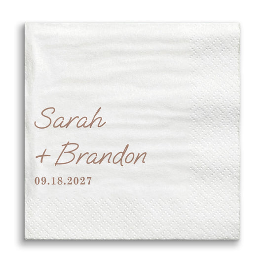 Custom Text - Mocha Brown Simple Wedding Script Napkins