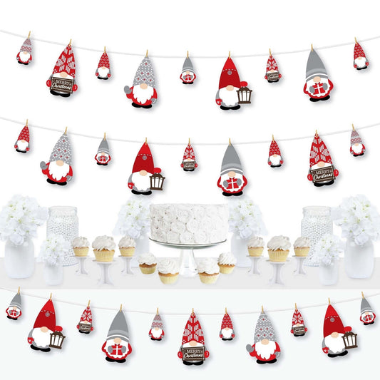Christmas Gnomes - Holiday Party Decorations - Clothespin Garland Banner - 44 Pieces