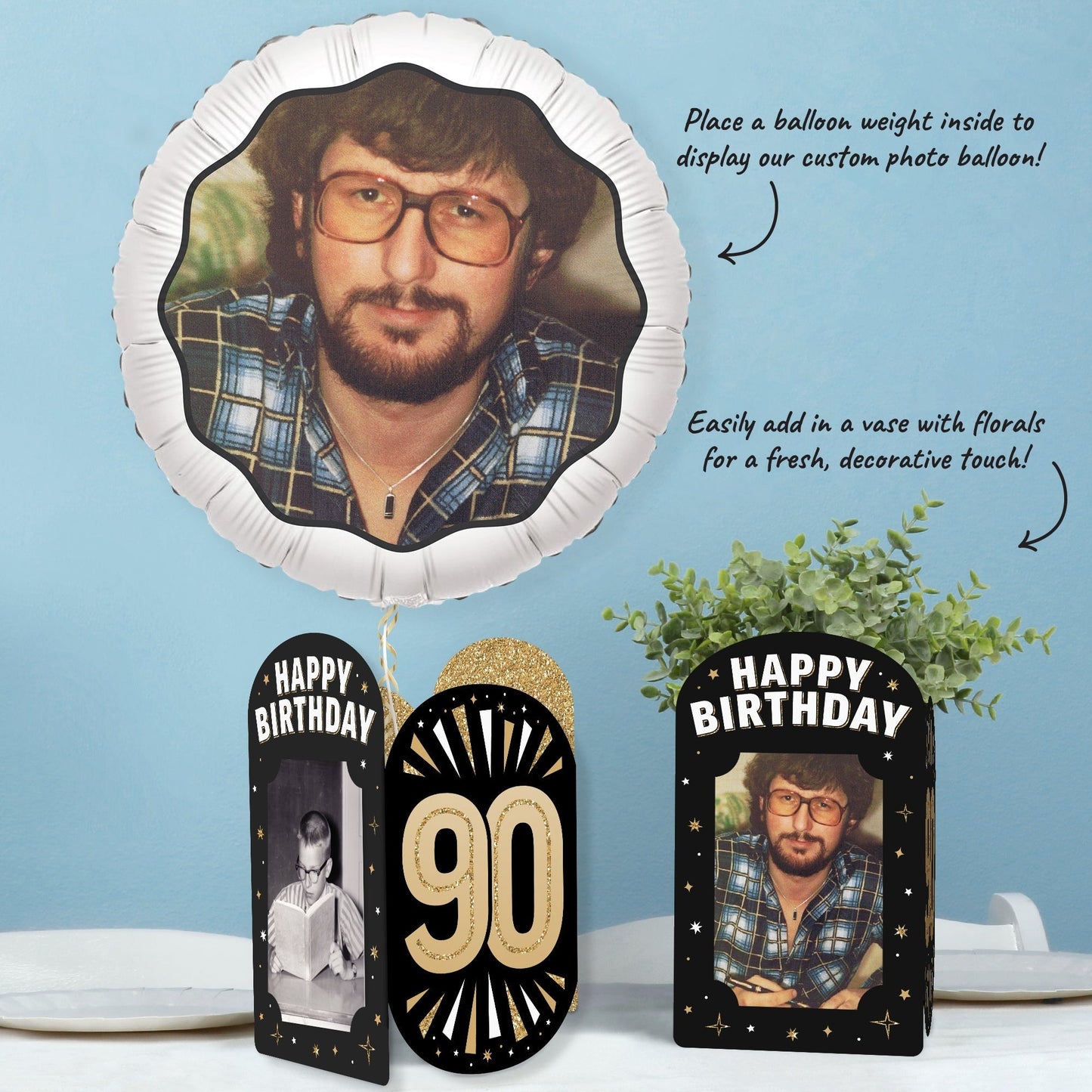 90th Birthday Photo Centerpieces - 8 Ct