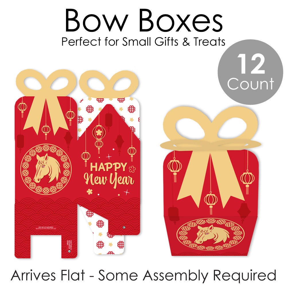 Lunar New Year - Square Favor Gift Boxes - 2026 Year of the Horse Bow Boxes - Set of 12