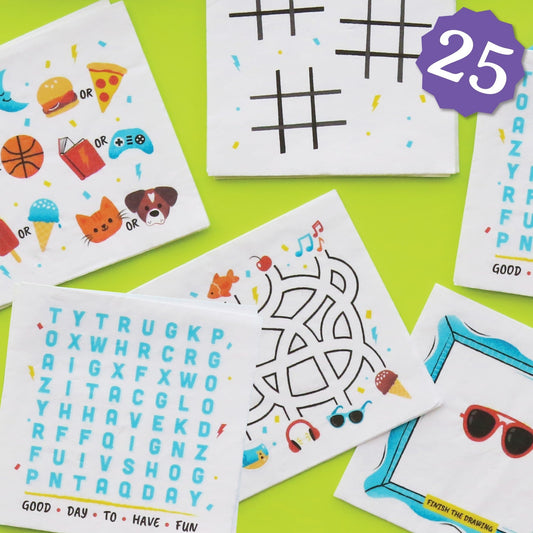Big Dot of Happiness Boy Birthday Beverage Game Napkins, Blue Birthday Party Game and Activities, 4.75 x 4.75 Folded Napkins, 3-ply, Set of 5 Game Kid Napkins, 25 ct