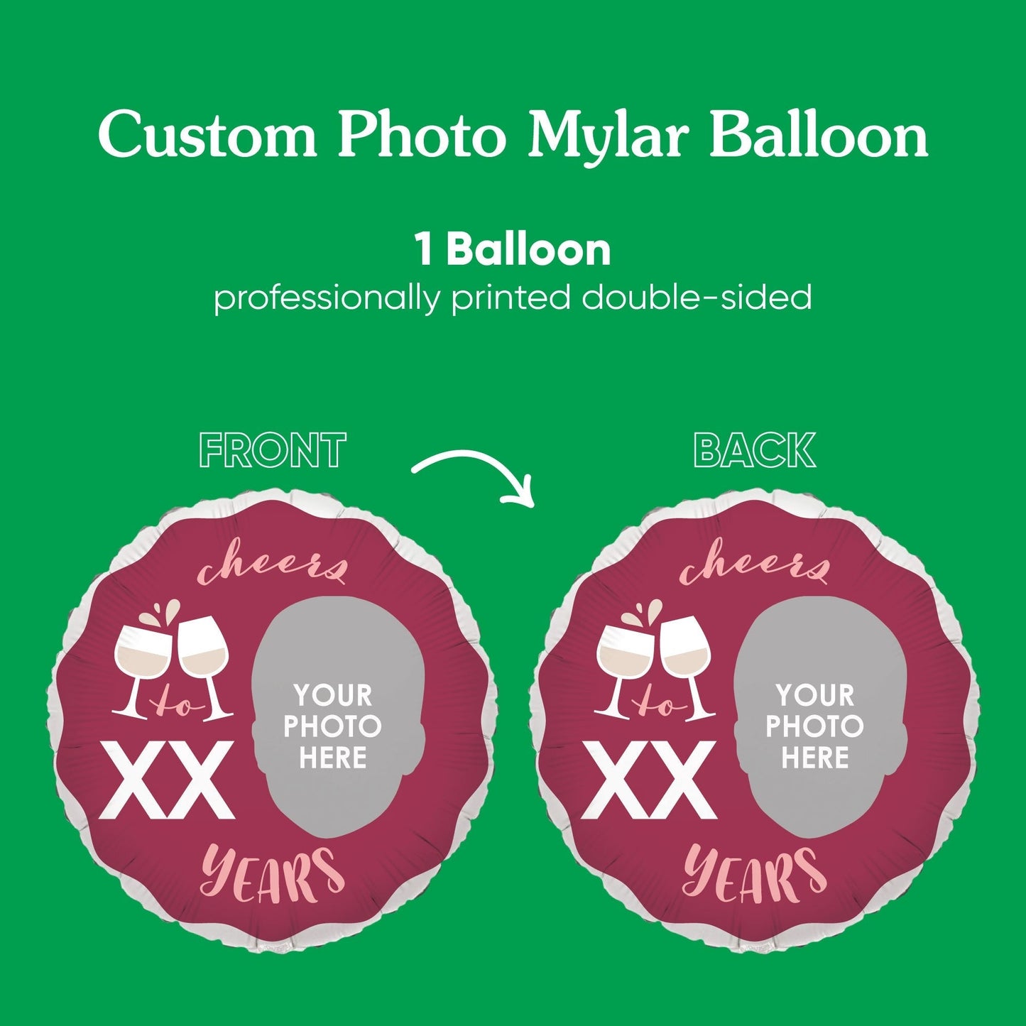 Custom Face Balloon - Wine - Double Sided - 1 Ct