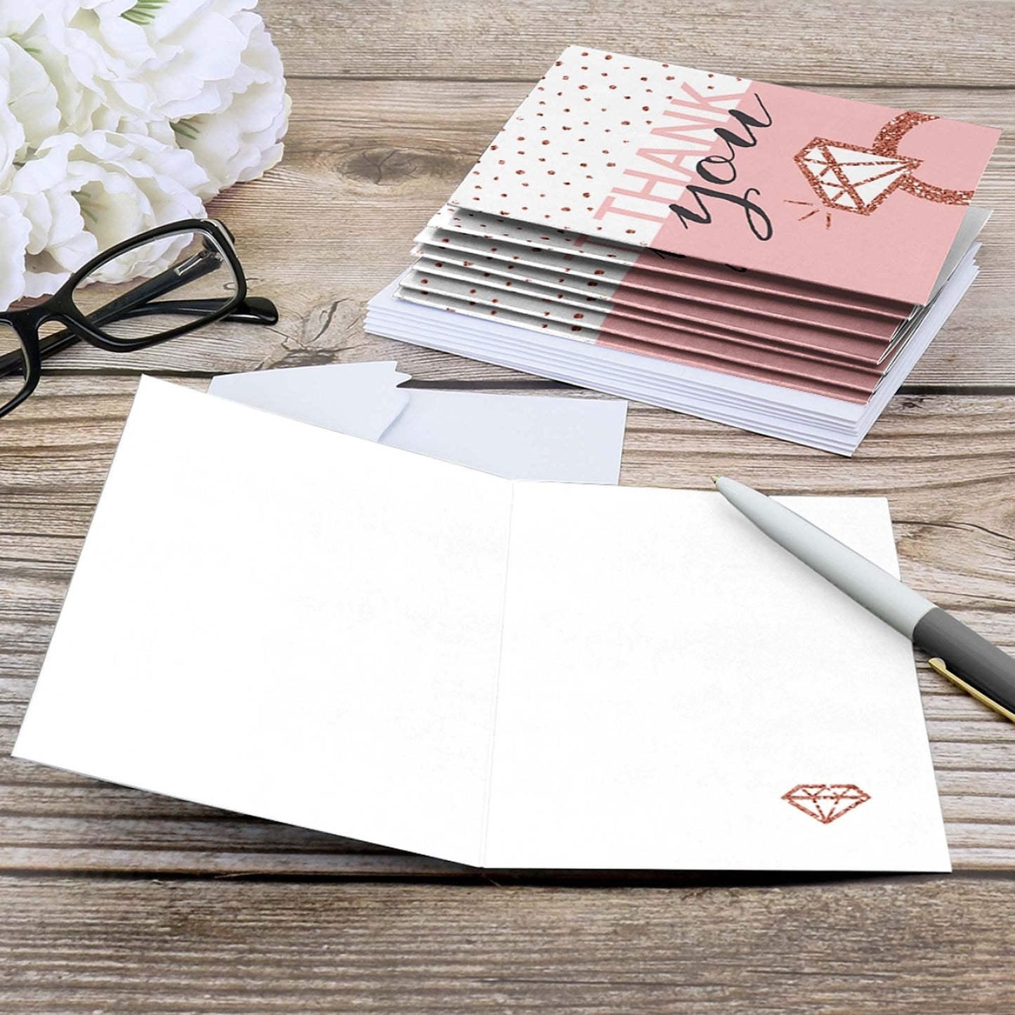 Bride Squad - Rose Gold Bridal Shower or Bachelorette Party Thank You Cards - 8 ct