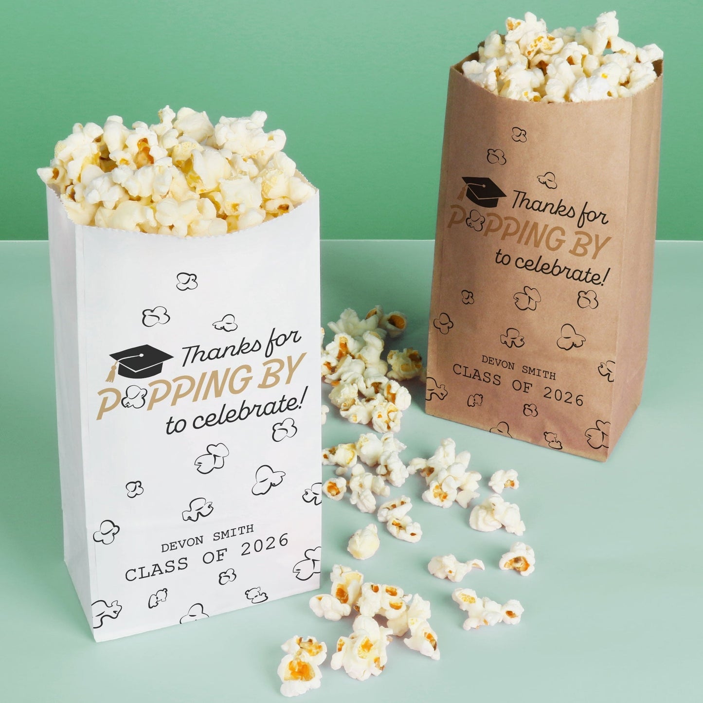 Custom Text Popcorn Bags - Black and Gold Grad