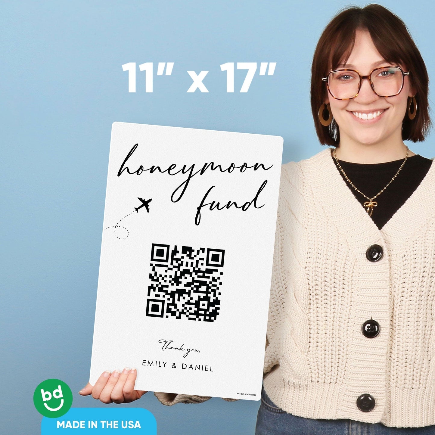 Personalized Photo Honeymoon Fund QR Code Wedding Sign