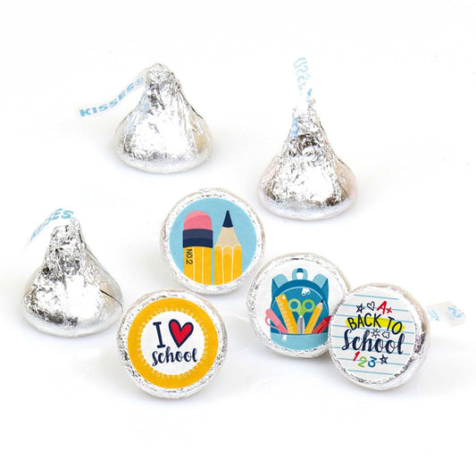 Back to School - Round Candy Labels First Day of School Classroom Party Favors - Fits Hershey's Kisses - 108 ct