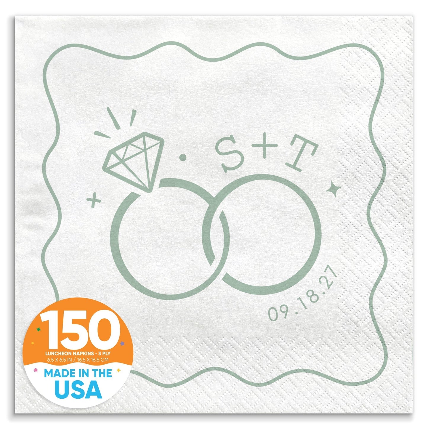 Custom Text - Sage Green Wedding Rings Napkins