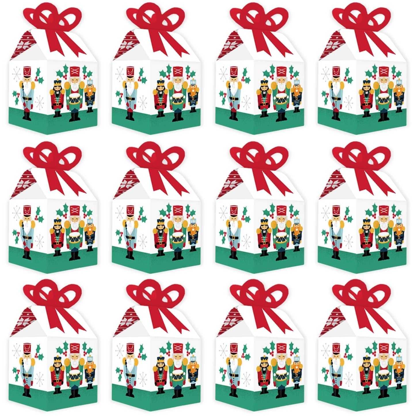Christmas Nutcracker - Square Favor Gift Boxes - Holiday Party Bow Boxes - Set of 12