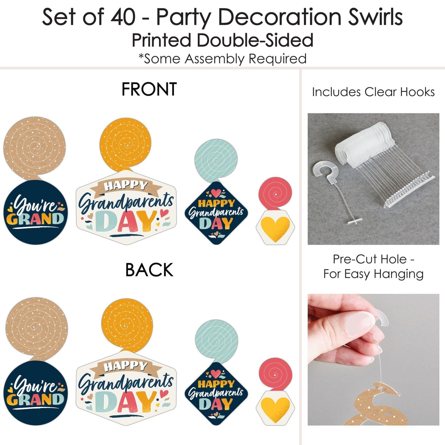 Happy Grandparents Day - Grandma & Grandpa Party Hanging Decor - Party Decoration Swirls - Set of 40