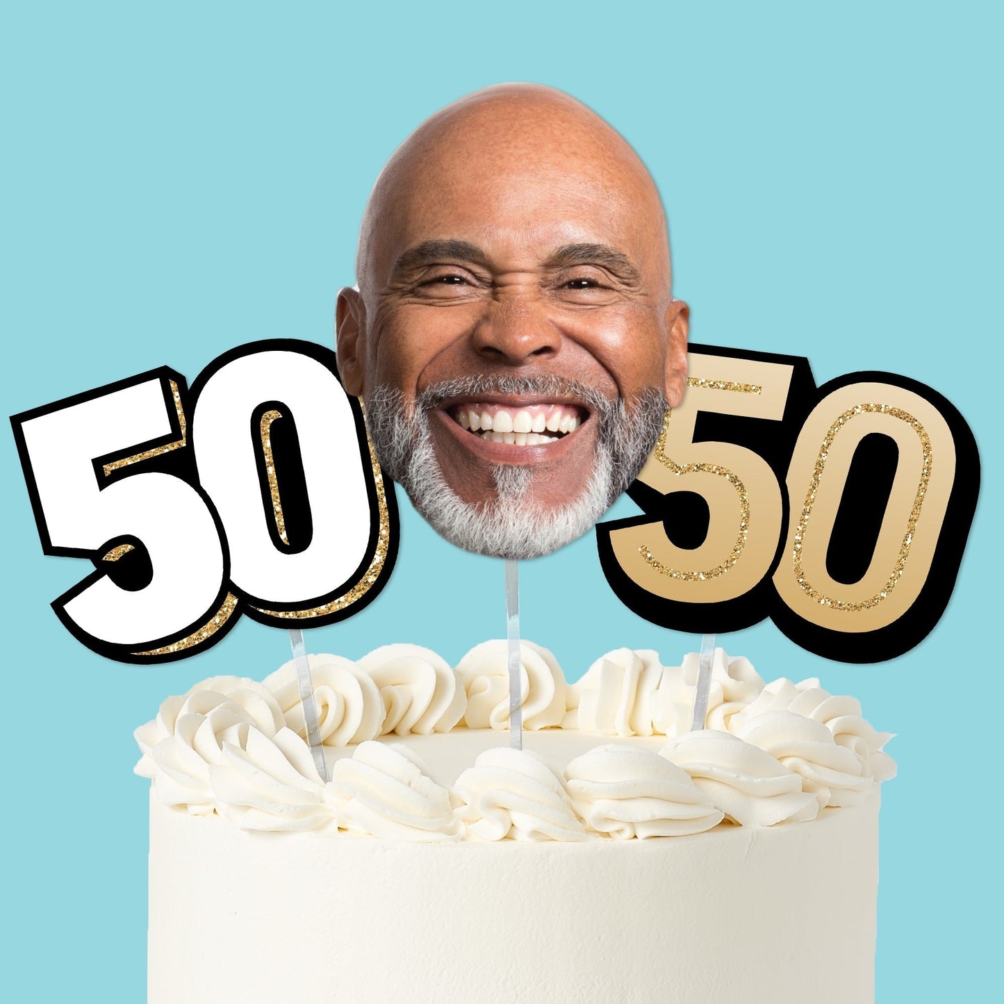 Custom Photo 50th Birthday Cake Topper - 3 Pc