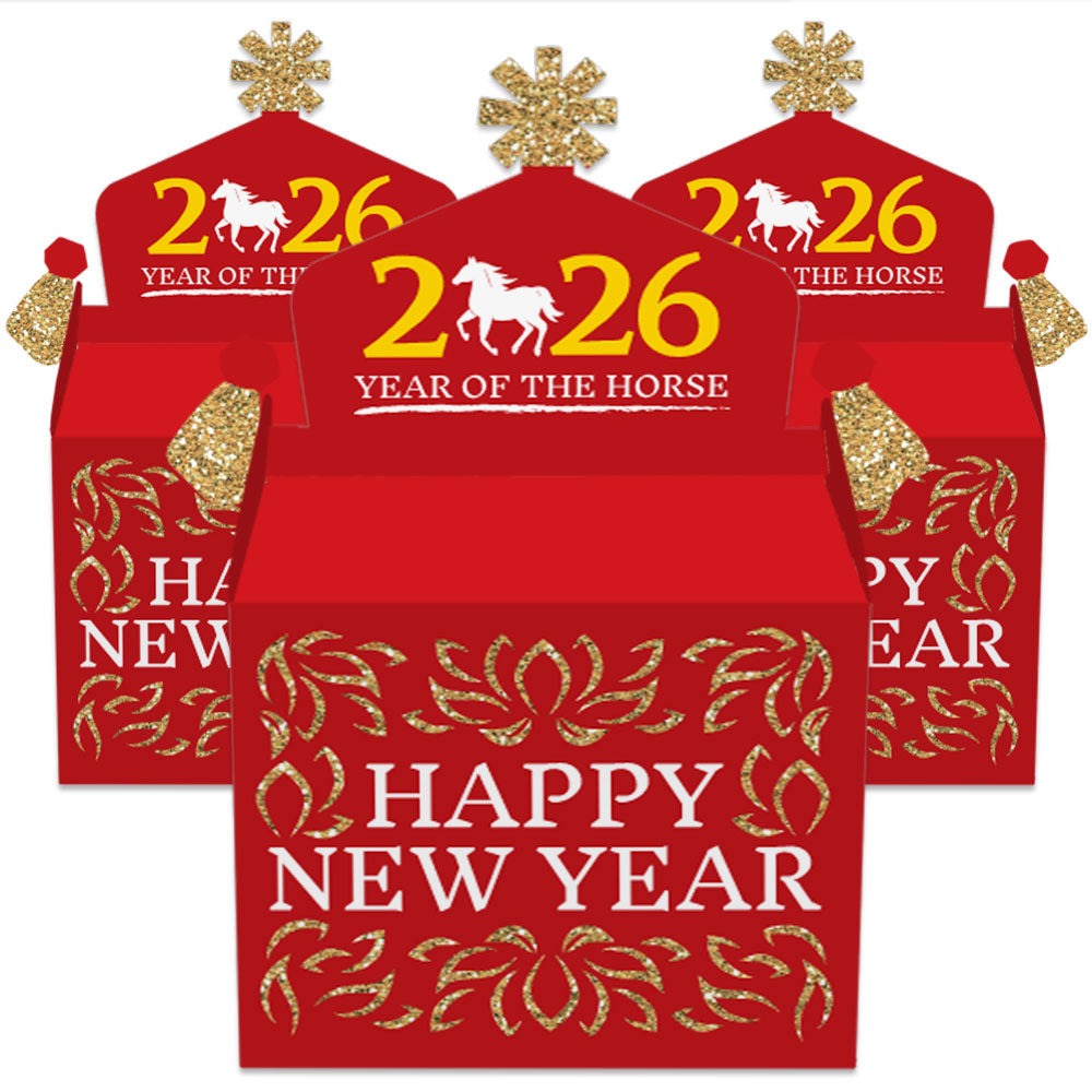 Chinese New Year - Treat Box Party Favors - 2026 Year of the Horse Goodie Gable Boxes - Set of 12