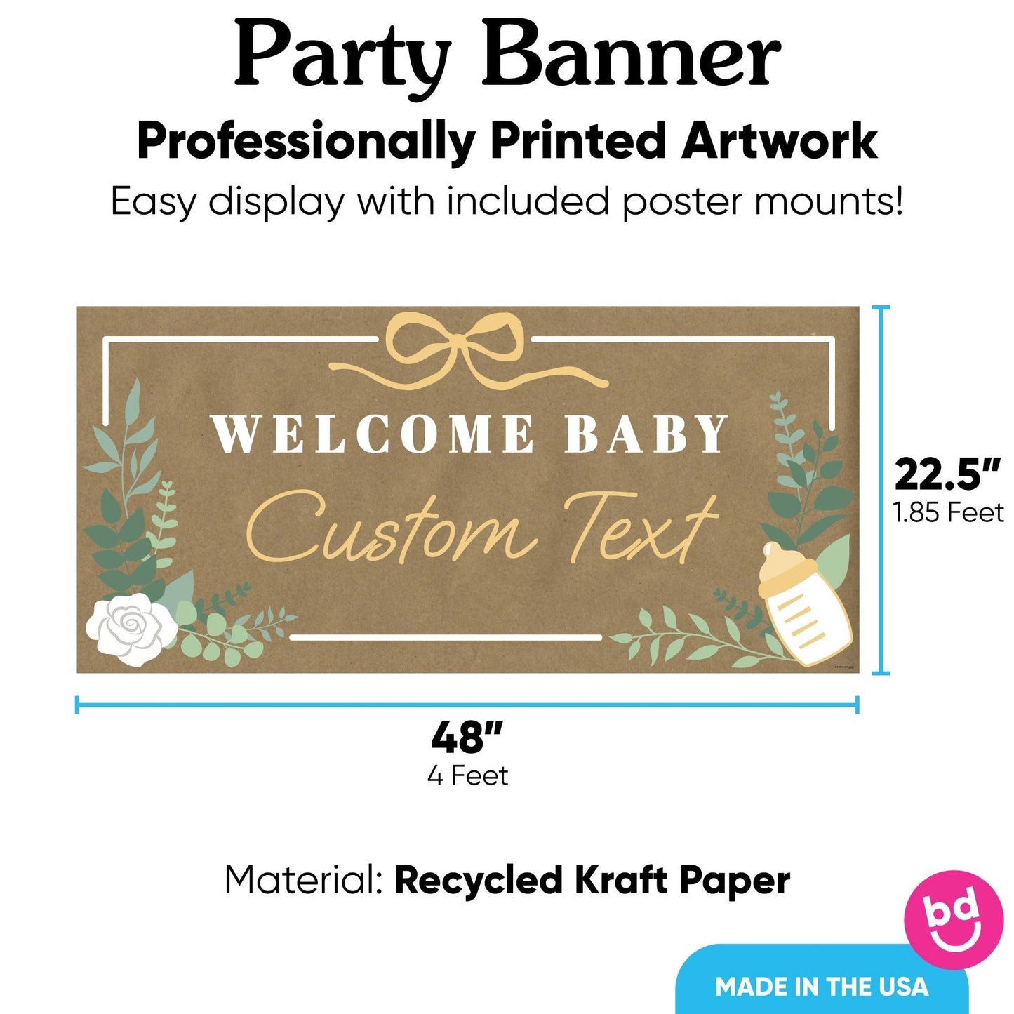 Custom Text Boho Botanical Baby Shower Kraft Banner