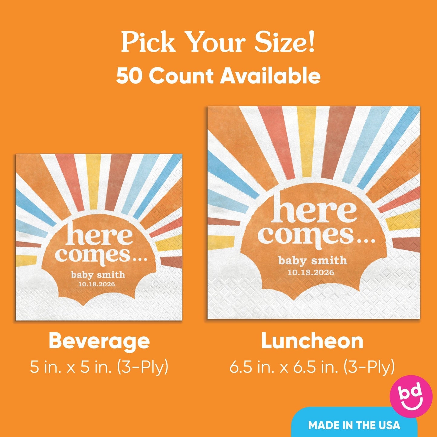 Custom Text - Here Comes The Son Napkins - 50 Ct