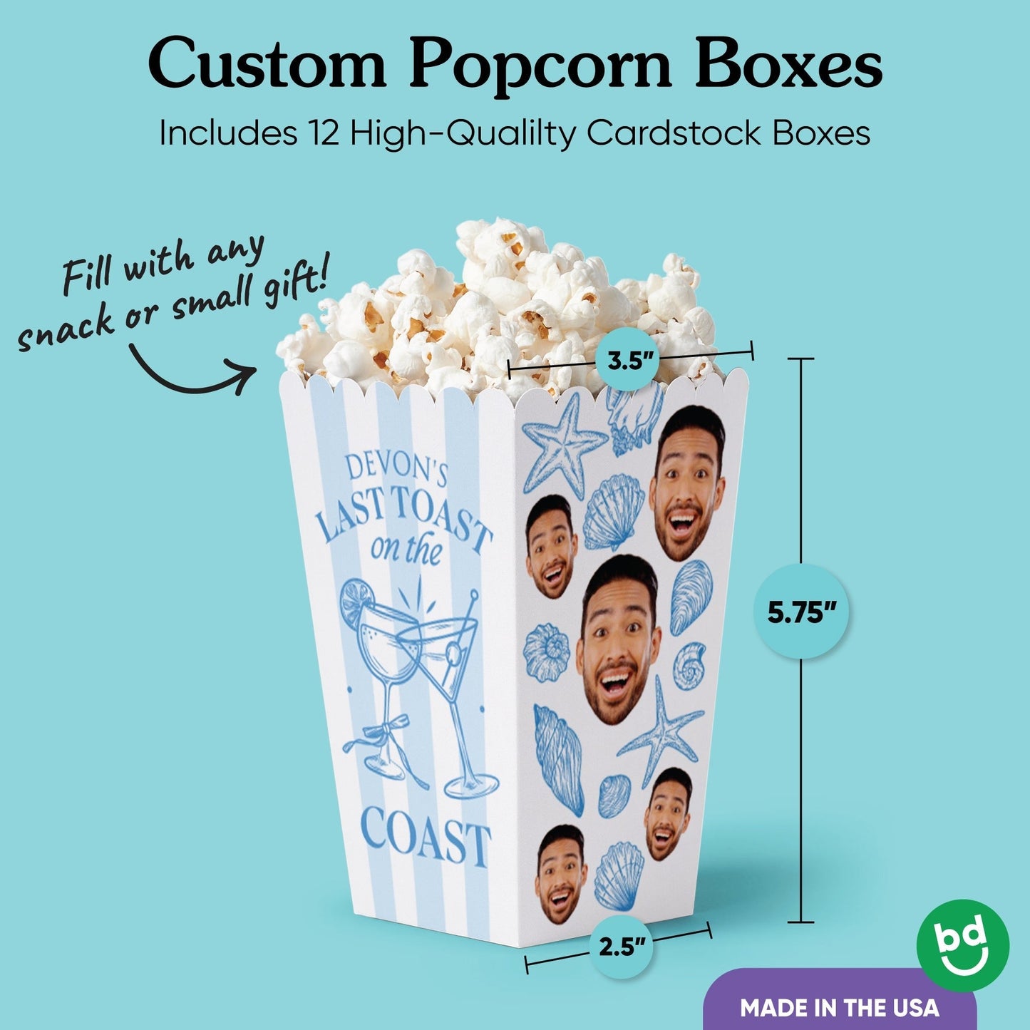 Custom Face Last Toast on the Coast Popcorn Box - 12 Ct