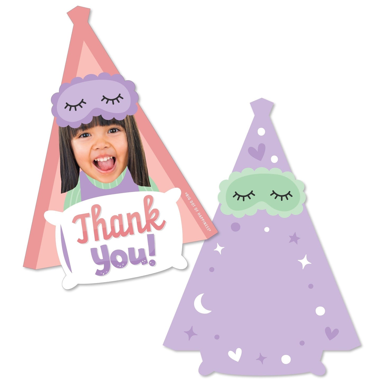 Custom Photo Pajama Slumber Party - Girls Sleepover Birthday Party Fun Face Shaped Thank You Cards with Envelopes - Set of 12