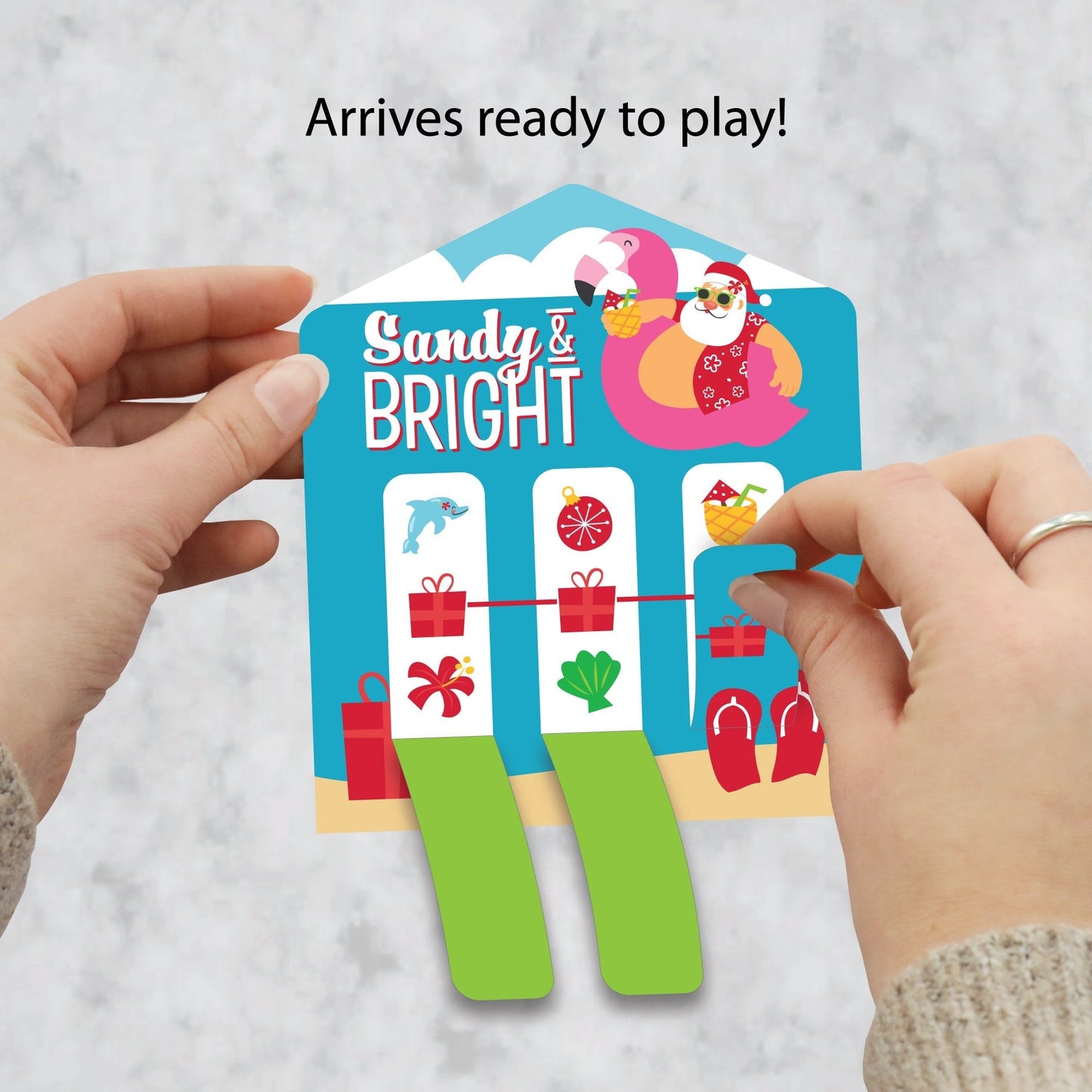 Tropical Christmas - Beach Santa Holiday Party Game Pickle Cards - Pull Tabs 3-in-a-Row - Set of 12
