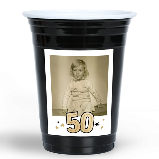 Custom Photo Party Cups - 50th Birthday - 16 Ct