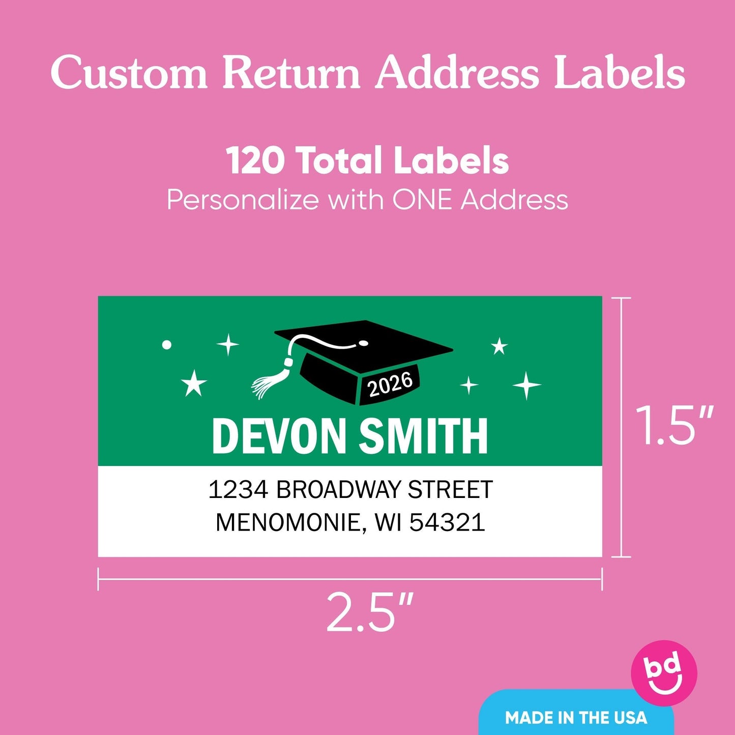 Custom Text Green Graduation Return Address Labels - 120 Ct