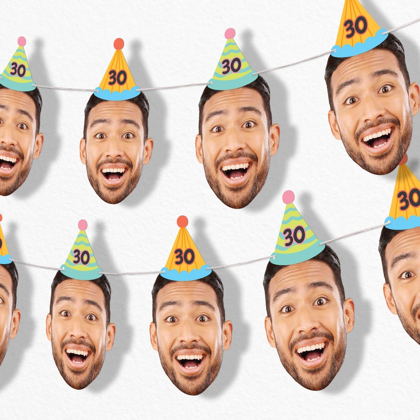Custom Face Colorful Birthday Hat Garland Banner