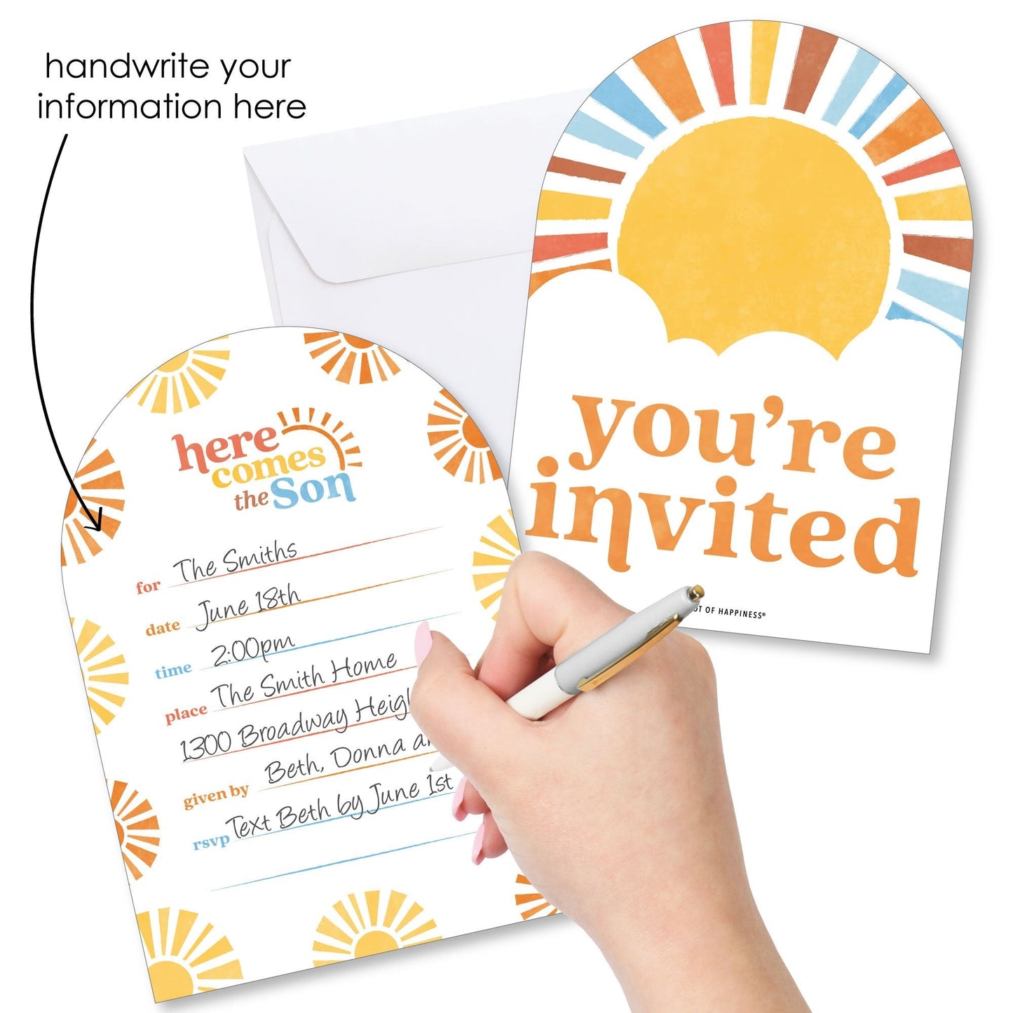 Here Comes The Son Shaped Fill-In Invitations - 12 Ct
