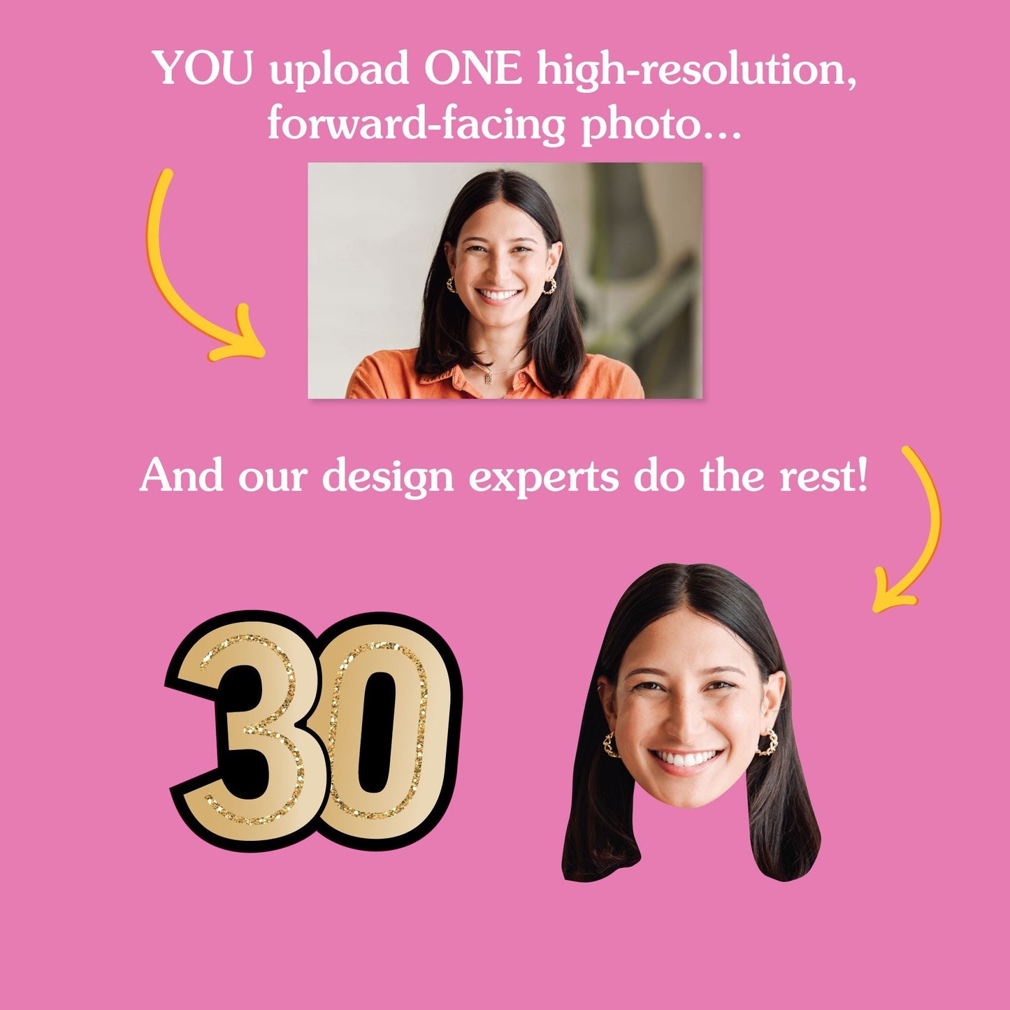 Custom 30th Birthday Face Cutout Straw Decor - 24 Ct