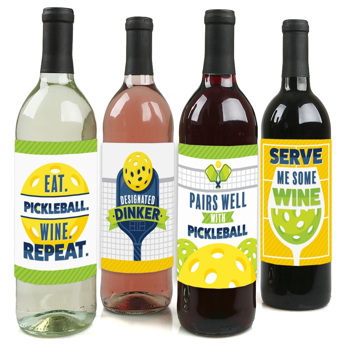 Let's Rally - Pickleball - Birthday or Retirement Party Decorations for Women and Men - Wine Bottle Label Stickers - Set of 4