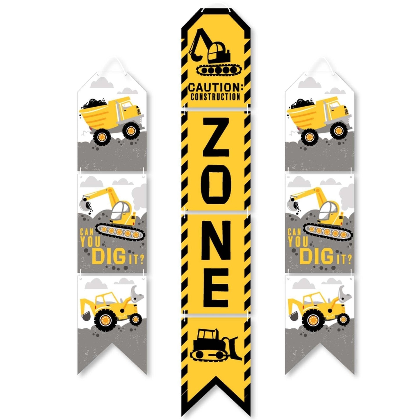 Dig It - Construction Party Zone - Hanging Vertical Paper Door Banners - Baby Shower or Birthday Party Wall Decoration Kit - Indoor Door Decor