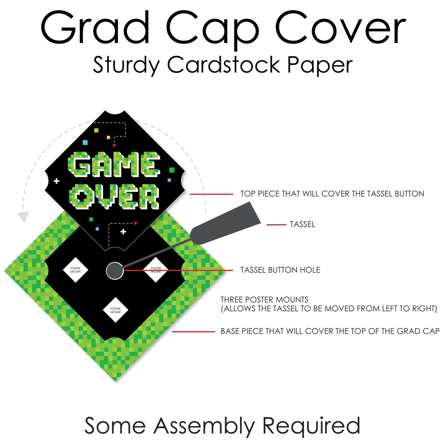 Game Over - Video Game Graduation Cap Decorations Kit - Grad Cap Cover