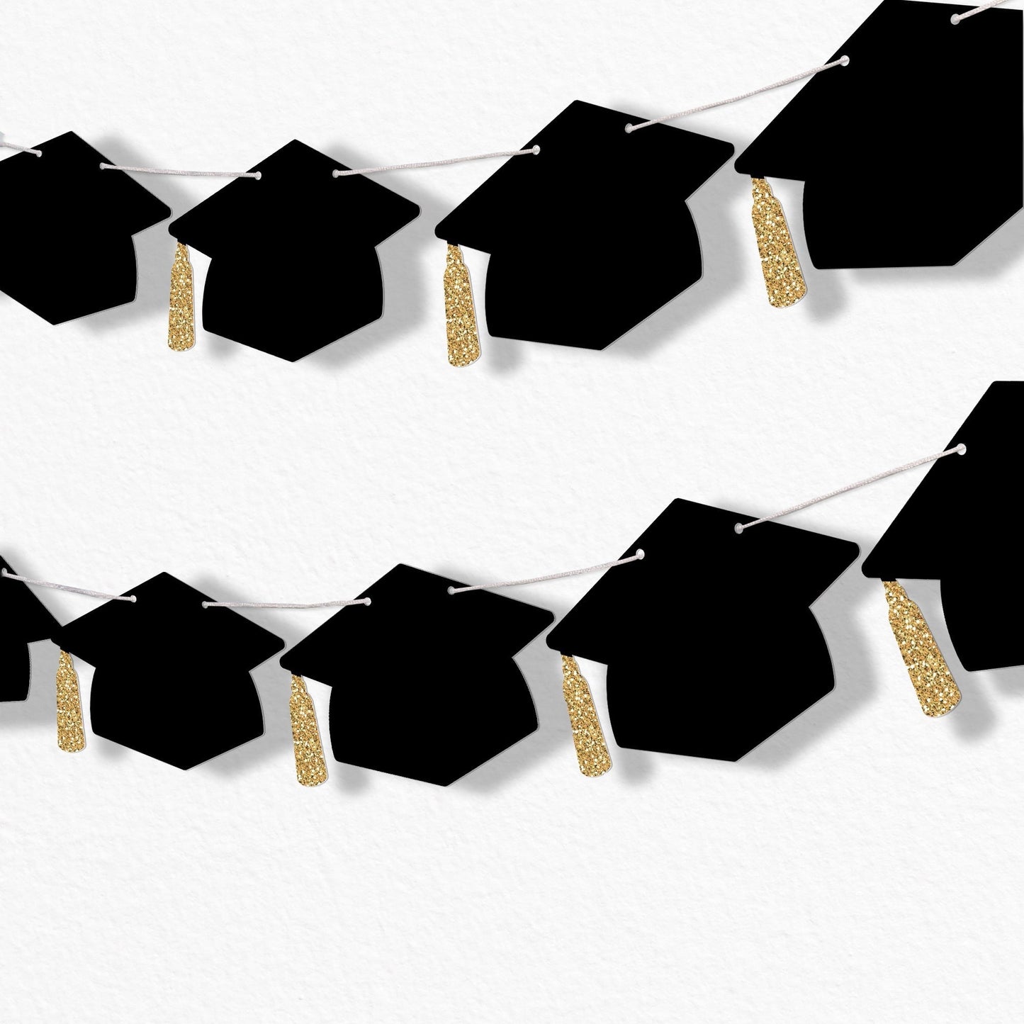 Black Grad Cap Garland Banner - 15 Pc