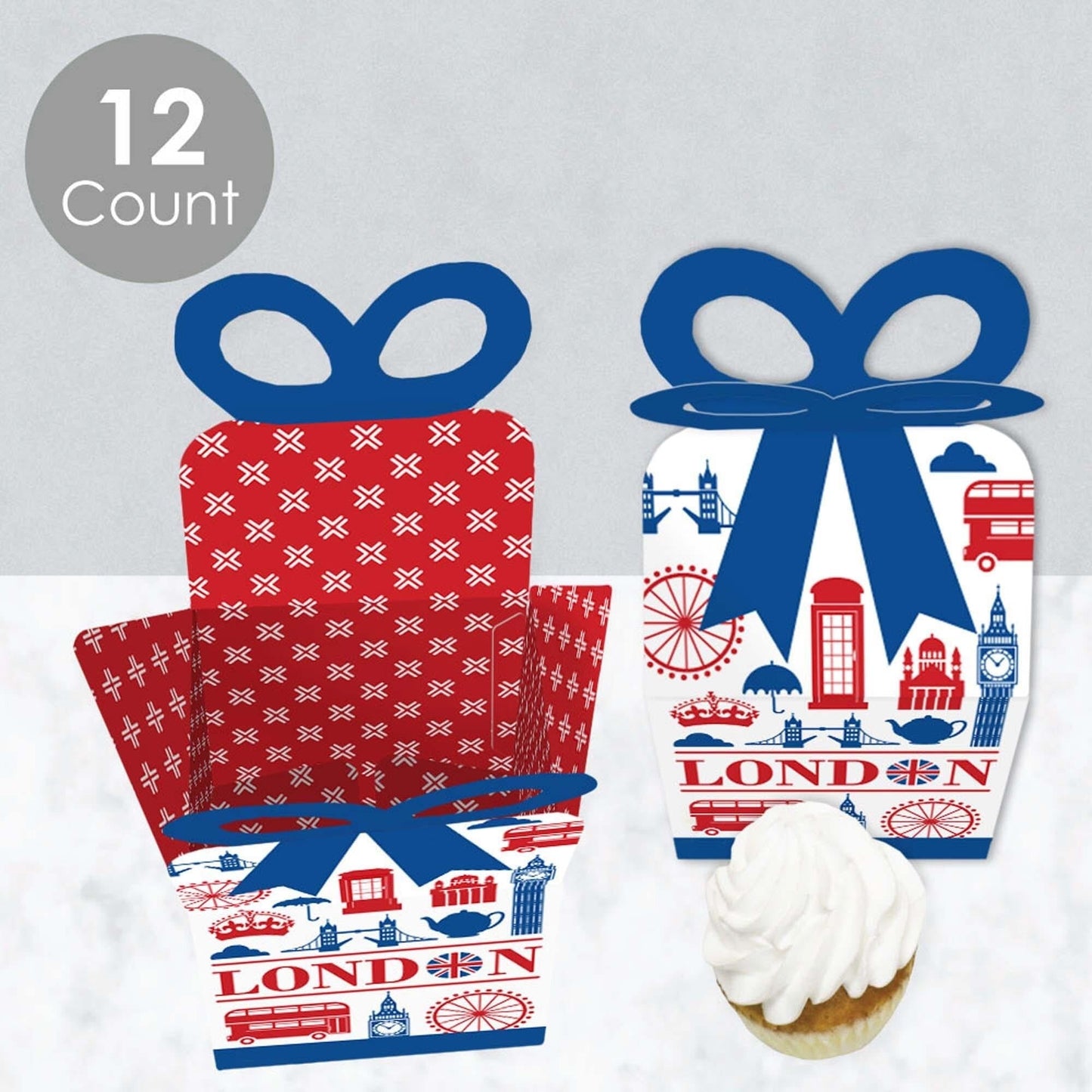 Cheerio, London - Square Favor Gift Boxes - British UK Party Bow Boxes - Set of 12