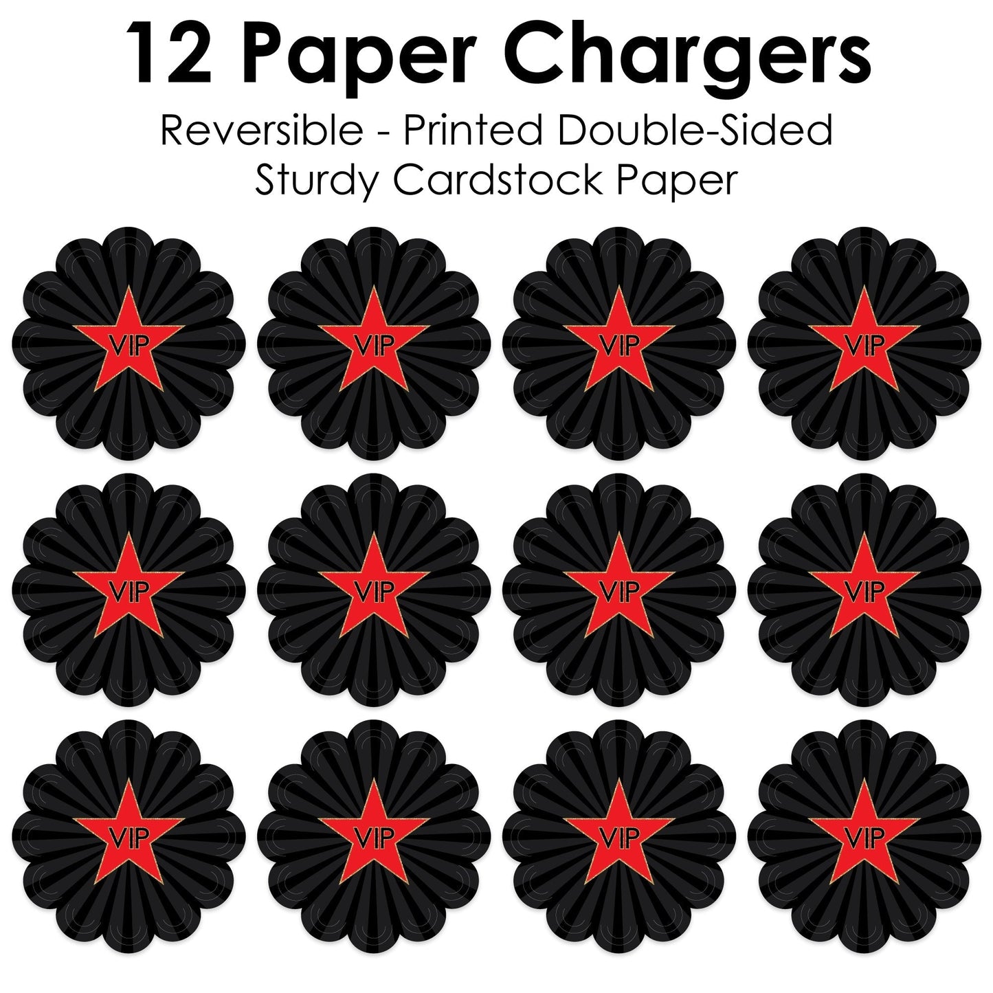 Red Carpet - Movie Night Party Round Table Decorations - Paper Chargers - Place Setting For 12