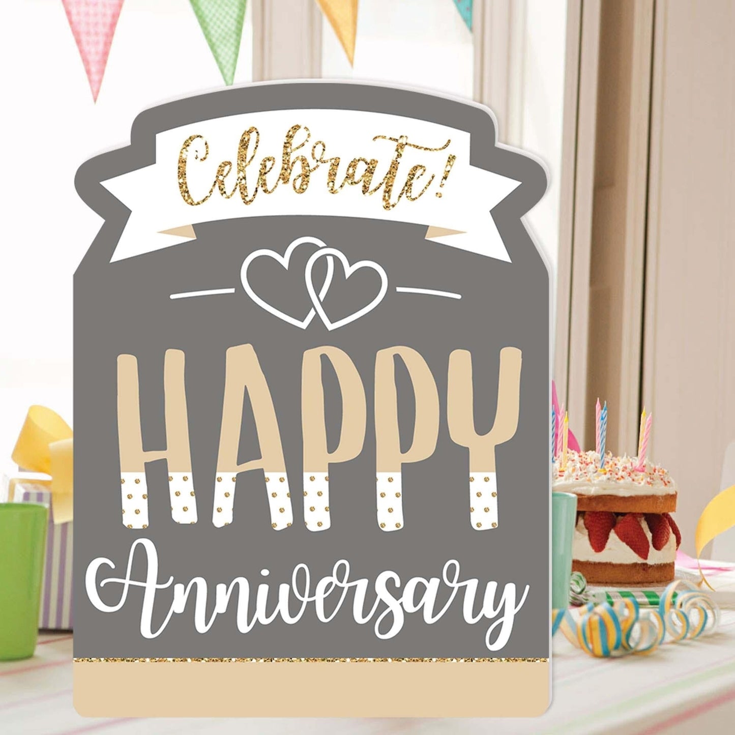 Happy Anniversary - Gold and Silver Wedding Anniversary Congratulations Giant Greeting Card - Big Shaped Jumborific Card - 16.5 x 22 inches