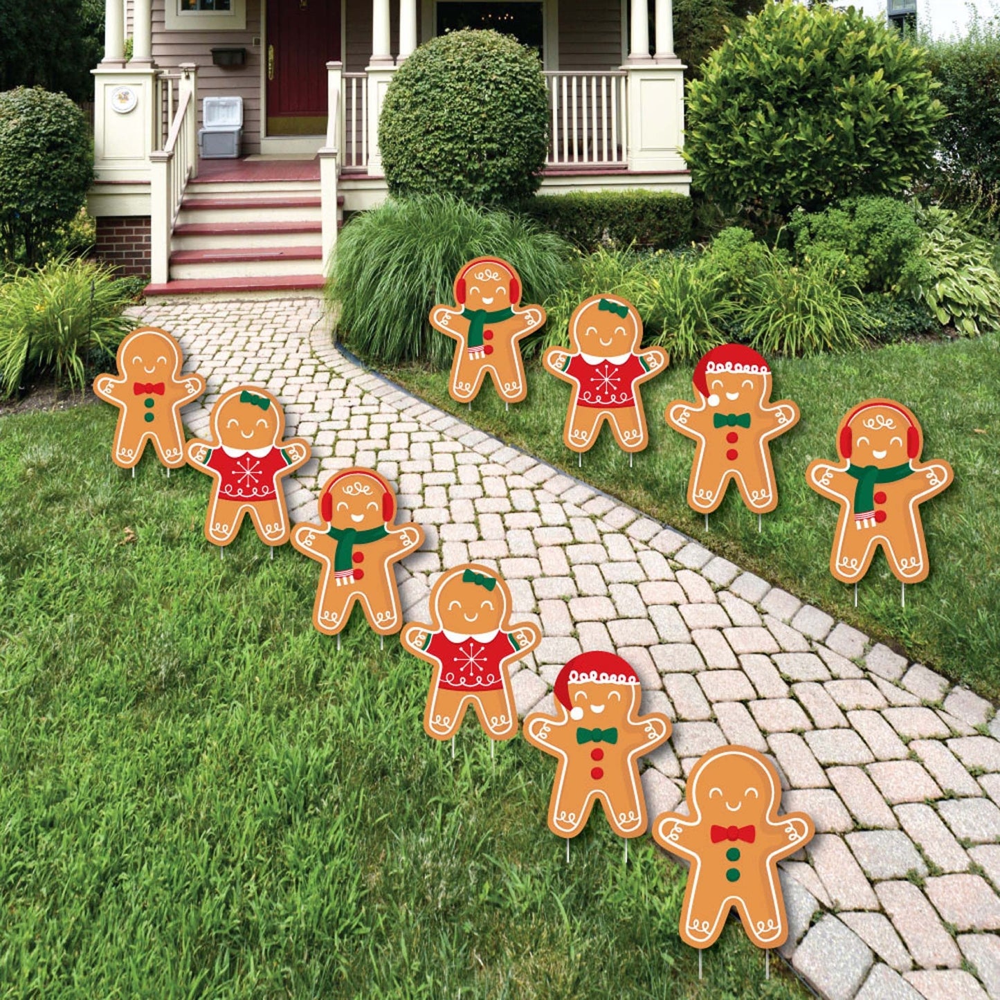 Gingerbread Christmas - Lawn Decorations - Outdoor Gingerbread Man Holiday Party Yard Decorations - 10 Piece