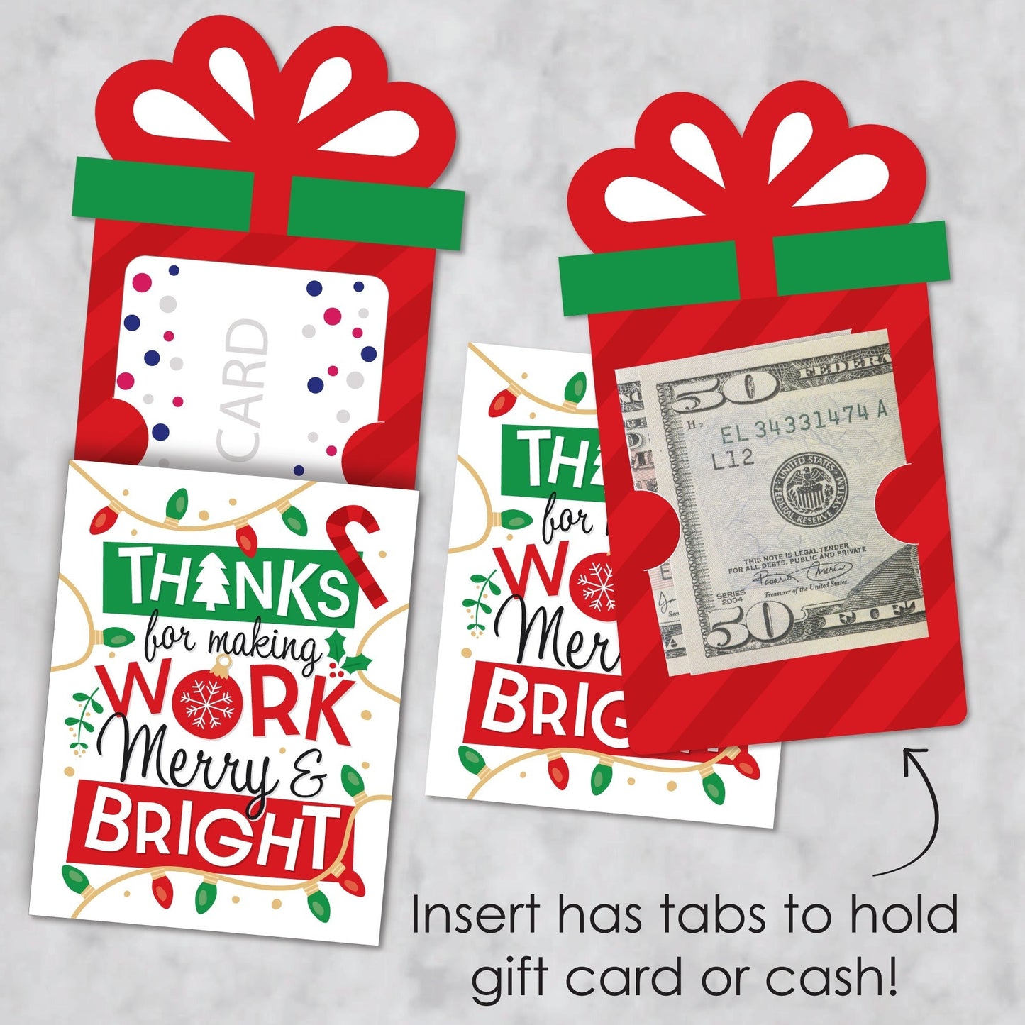 Co-Worker Appreciation - Christmas Thank You Employee Staff Money and Gift Card Sleeves - Nifty Gifty Card Holders - Set of 8
