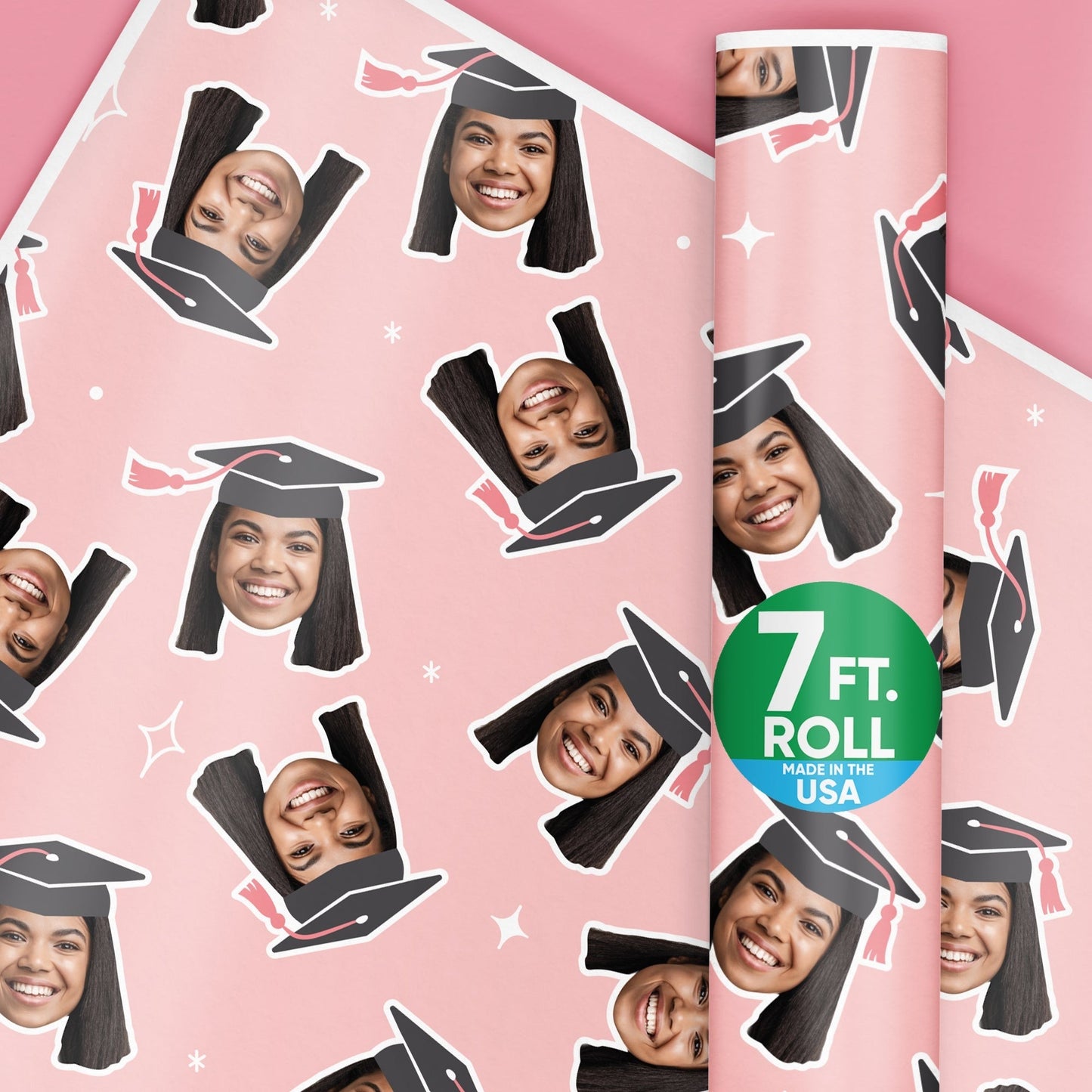 Personalized Photo Rose Gold Graduation Wrapping Paper, Cap with Tassel