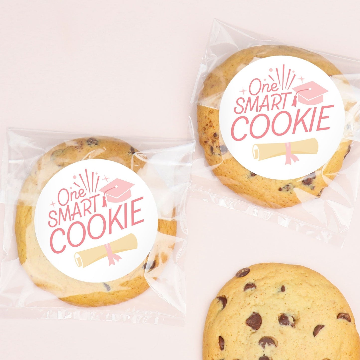 Pink Grad Stickers & Clear Cookie Bags - 25 Ct